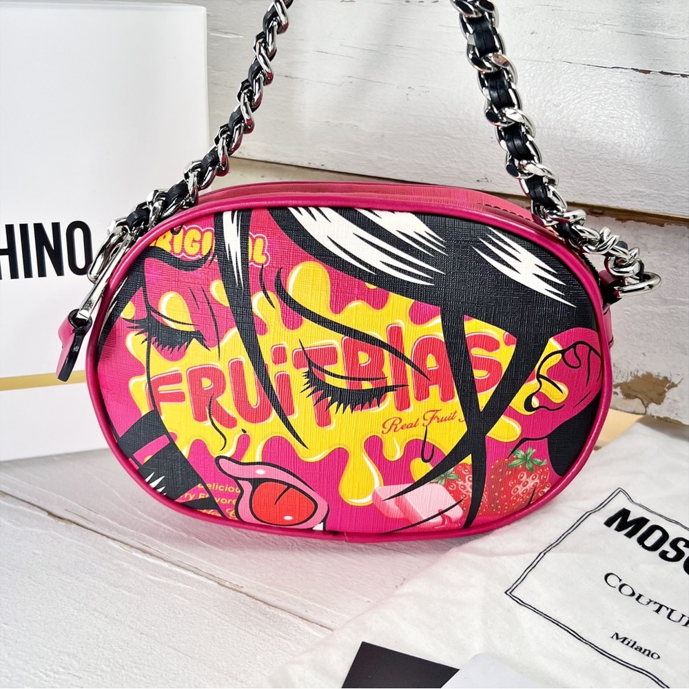 Moschino Couture Pink Coated Canvas Pop Art “Fruitblast” Crossbody Bag